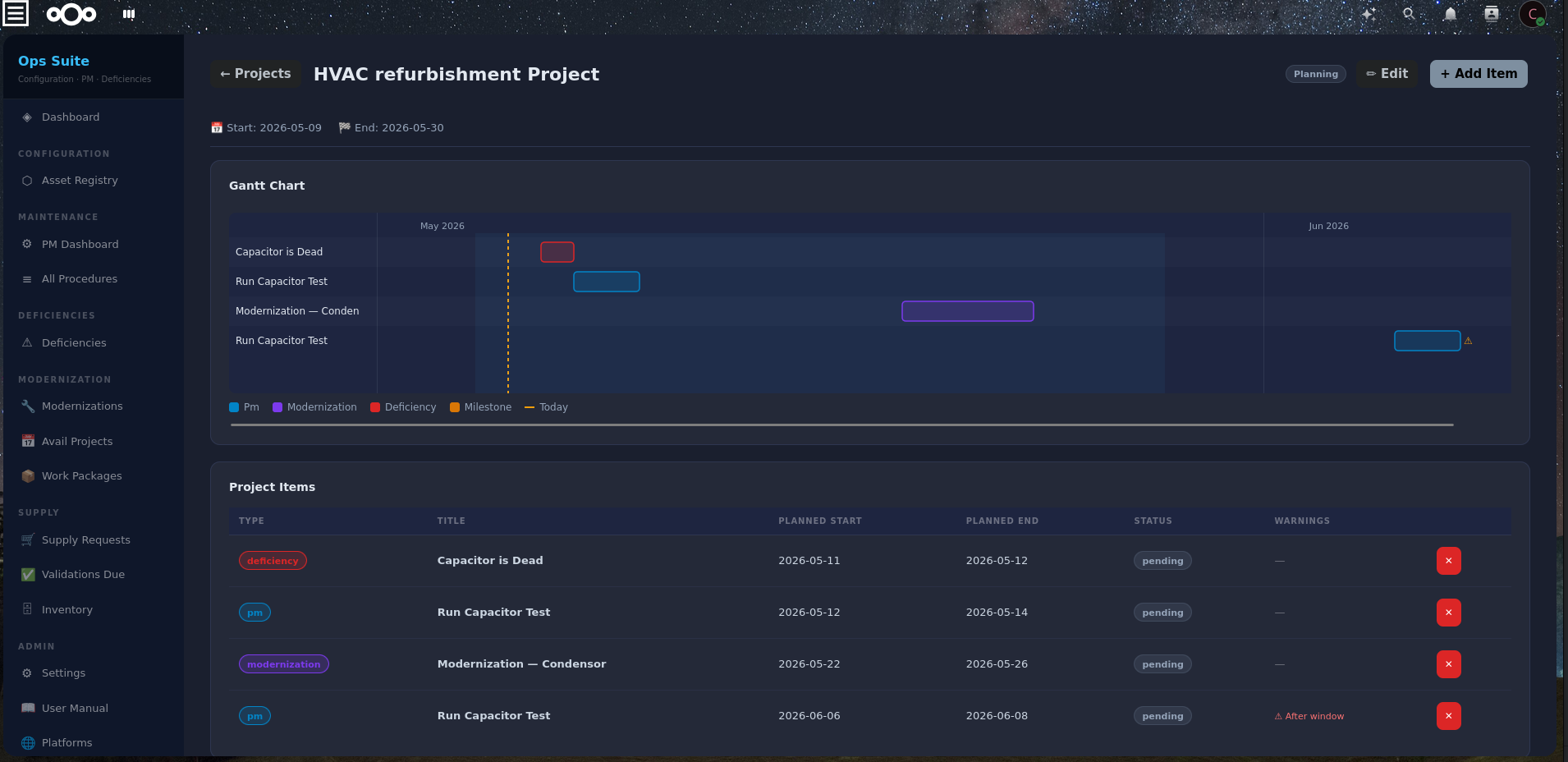 Modernization Gantt