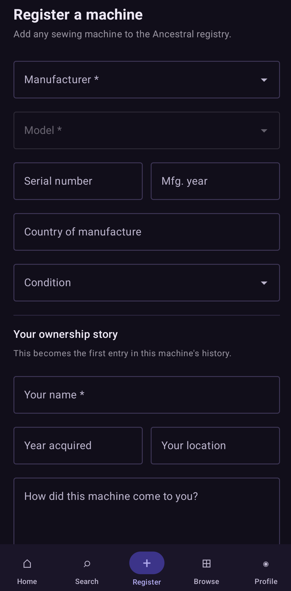 Register a Machine — add to the Ancestral registry