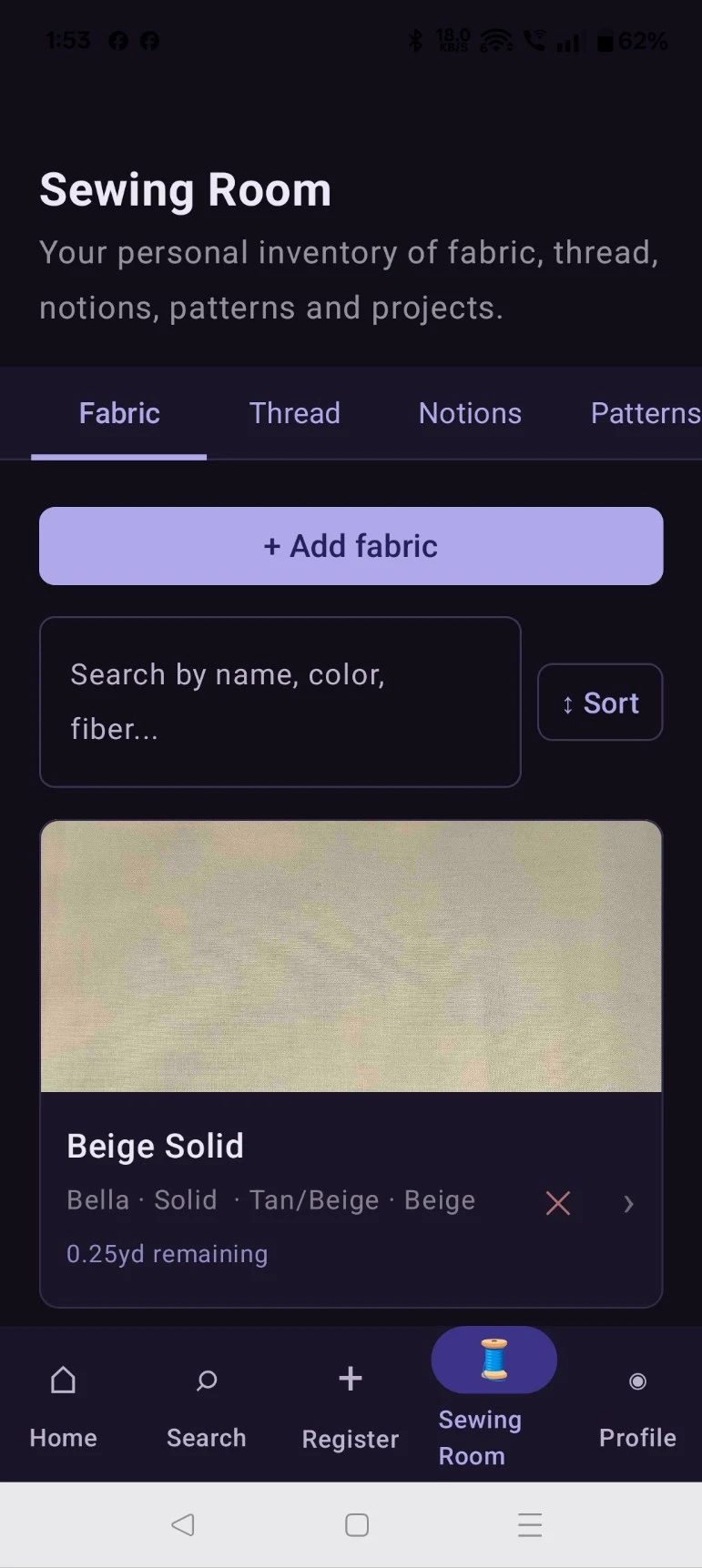 Sewing Room — Fabric inventory